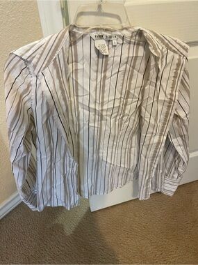 Fred David White Button-Down Shirt with Tan and Dark Brown Stripes